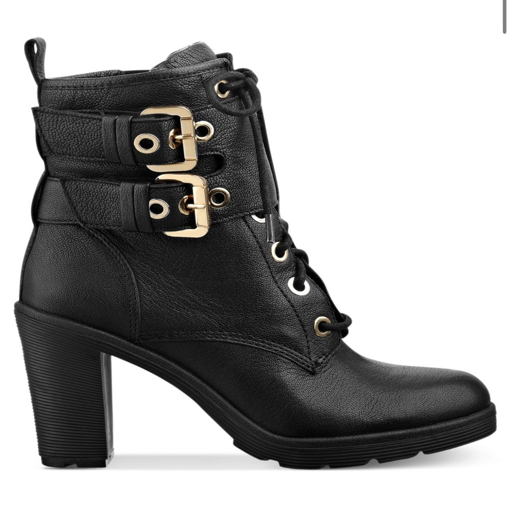Guess Black Heeled Boots with Gold Buckles